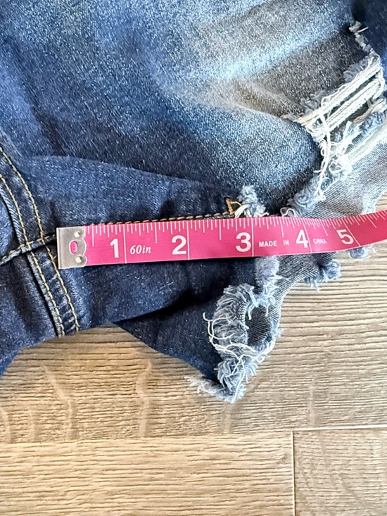 Distressed High-Rise Denim Shorts in Blue - Picture 5 of 7